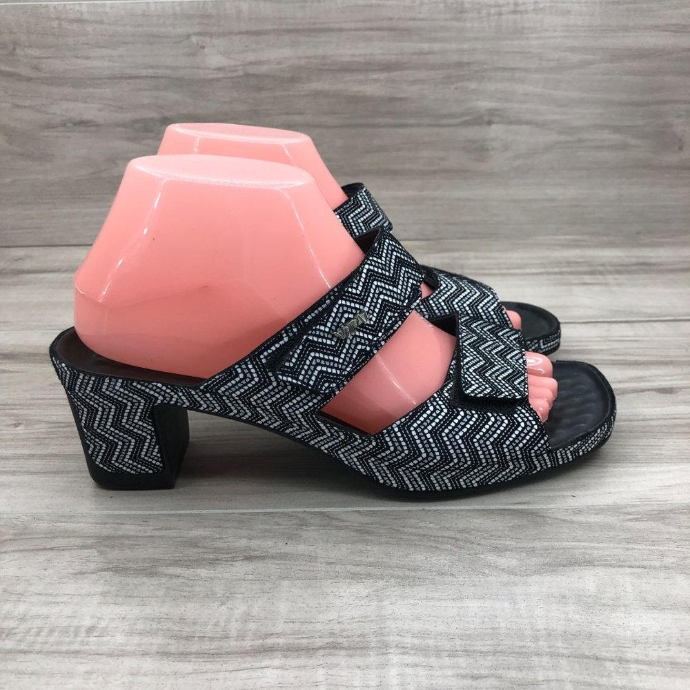 Vital Sandals Womens EU 38 Black White Gray Leather Comfort Hook and Loop Strap
